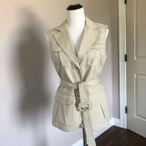 EUC NWOT LAFAYETTE 148 Beige Cotton Blend Sleeveless Belted Jacket SZ 6